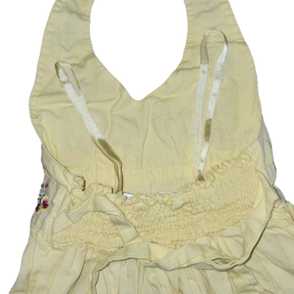 BLUEBERI BOULEVARD Yellow Halter Button Dress with Embroidered Flowers - Picture 7 of 7